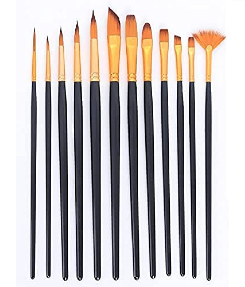     			ECLET Craft Painting Brushes Set of 12 Professional Round Pointed Tip Nylon Hair Artist Acrylic Paint Brush for Acrylic/Watercolor/Oil Painting (Set of 1, Black, Golden)