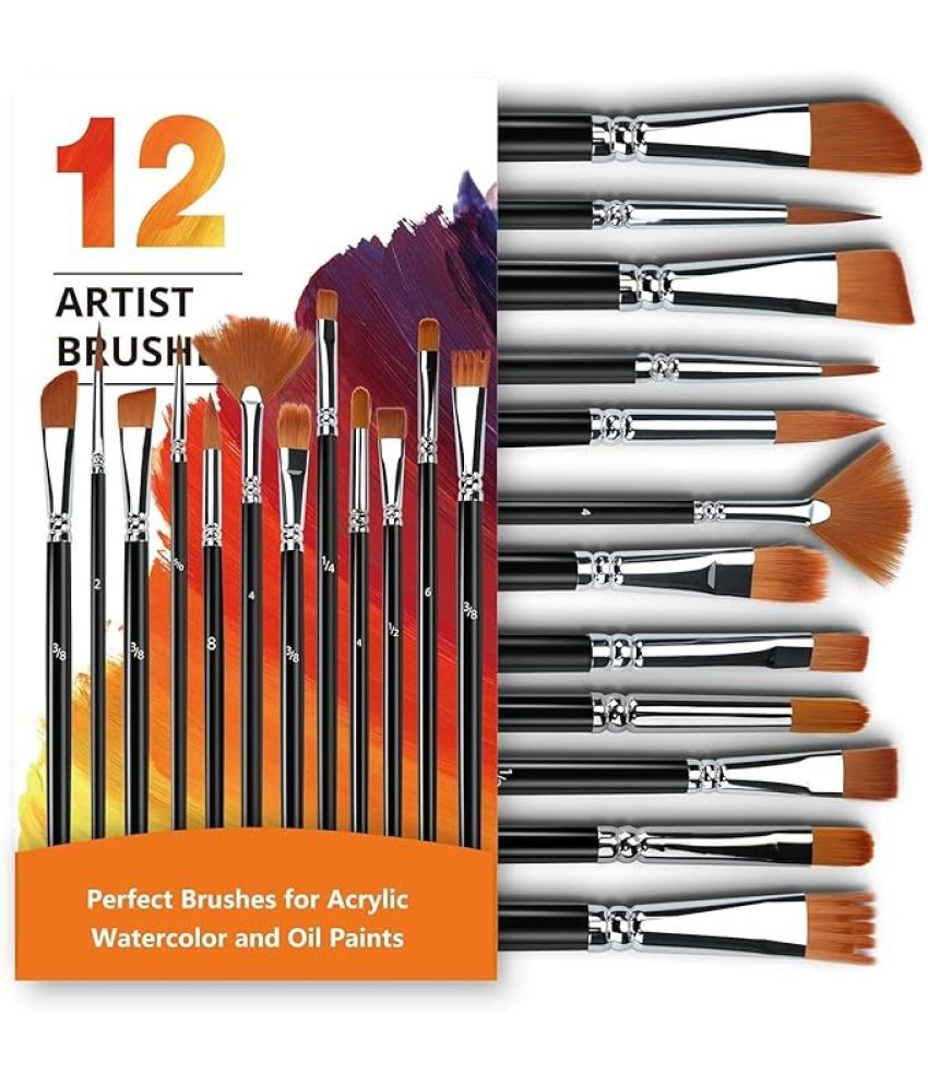     			ECLET Craft Painting Brushes Set of 12 Professional Round Pointed Tip Nylon Hair Artist Acrylic Paint Brush for Acrylic/Watercolor/Oil Painting(A)
