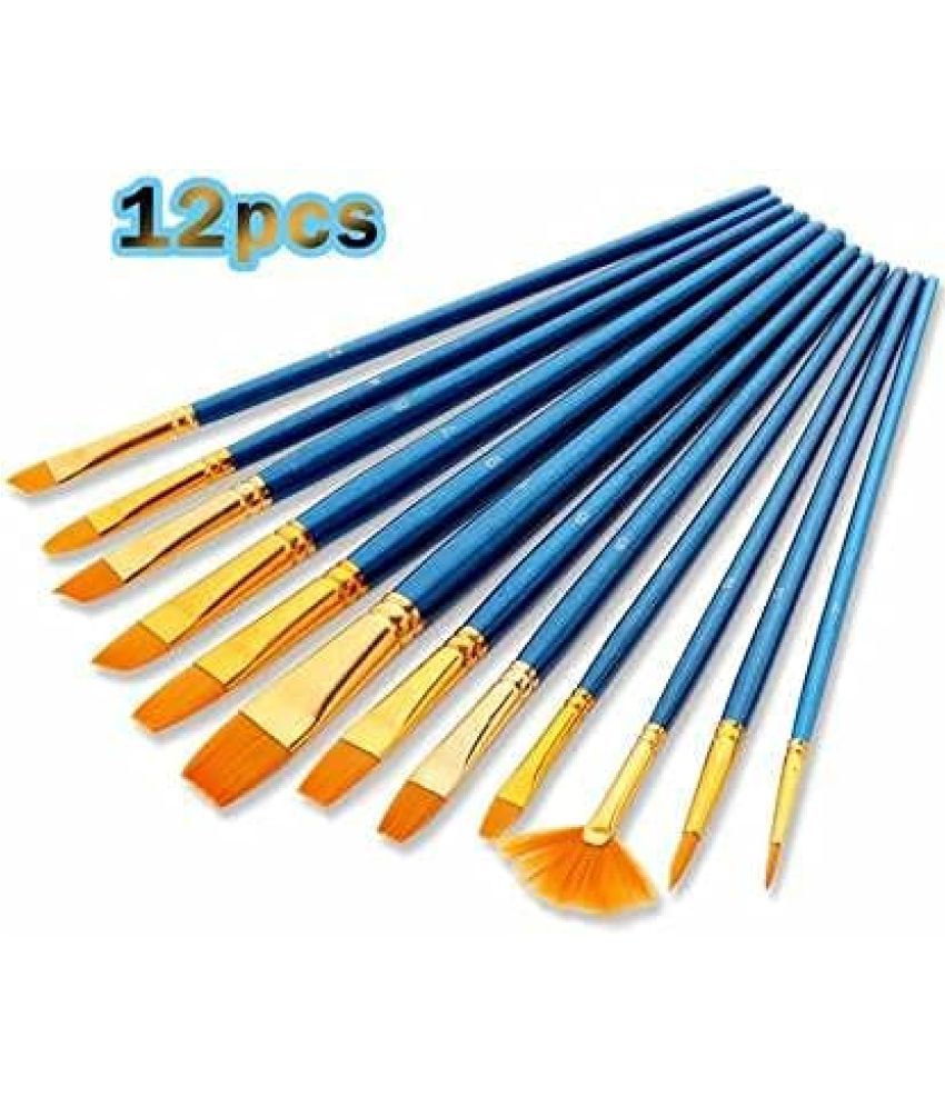     			ECLET raft Painting Brushes Set of 12 Professional Round Pointed Tip Nylon Hair Artist Acrylic Paint Brush for Acrylic/Watercolor/Oil Painting (Color Blue)…