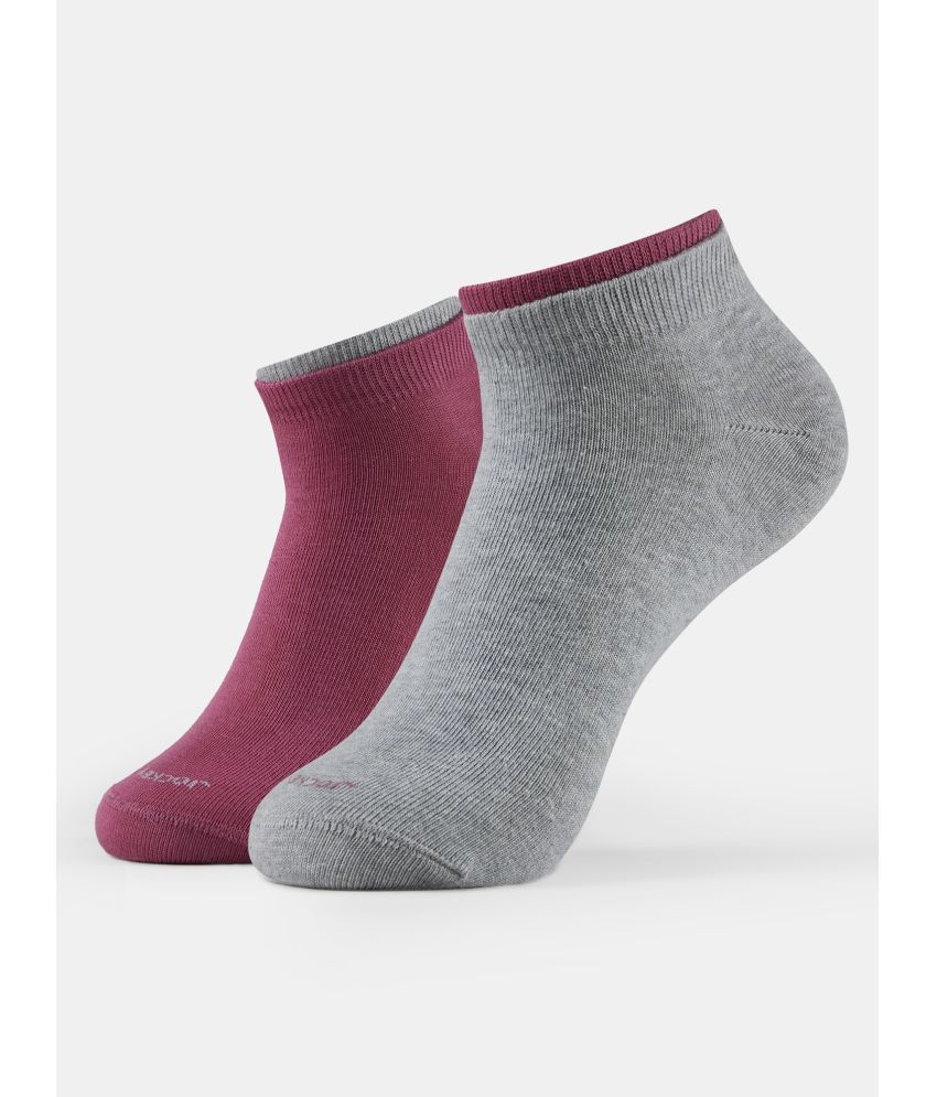     			Jockey 7491 Women Compact Cotton Stretch Solid Low Show Socks - Grey Melange & Rose Wine(Pack of 2)