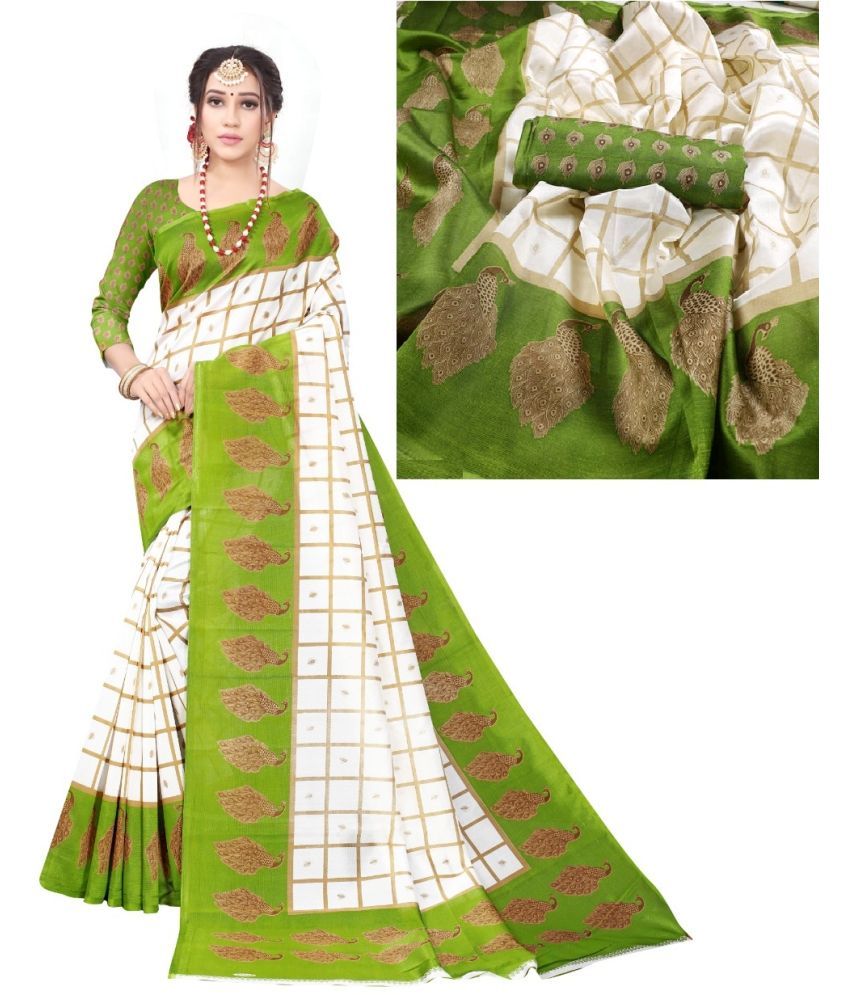     			Kanooda Prints Art Silk Printed Saree With Blouse Piece - Green ( Pack of 1 )