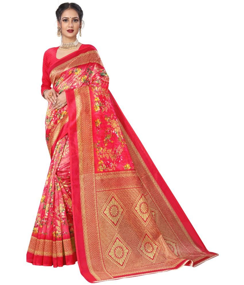     			Kanooda Prints Art Silk Printed Saree With Blouse Piece - Red ( Pack of 1 )