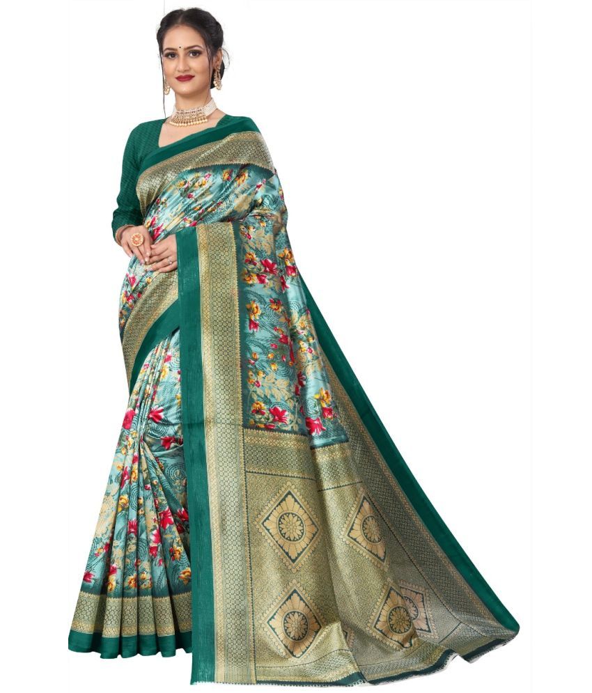     			Kanooda Prints Art Silk Printed Saree With Blouse Piece - Green ( Pack of 1 )