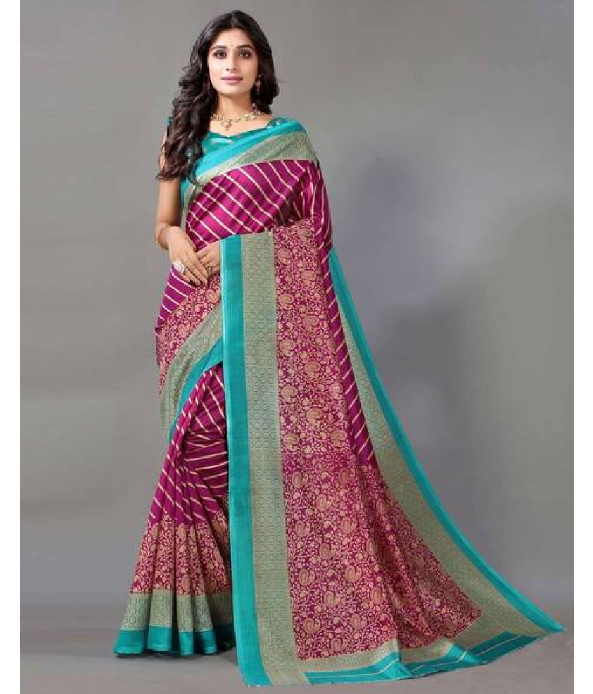     			Kanooda Prints Art Silk Printed Saree With Blouse Piece - Wine ( Pack of 1 )