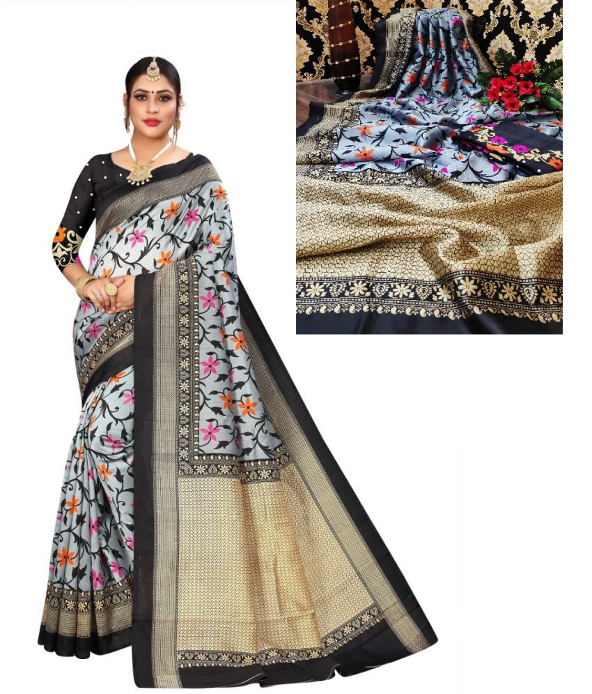     			Kanooda Prints Art Silk Printed Saree With Blouse Piece - Grey ( Pack of 1 )