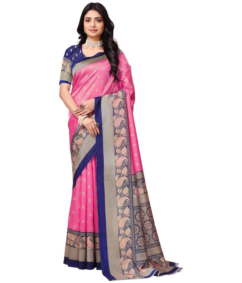     			Kanooda Prints Art Silk Printed Saree With Blouse Piece - Pink ( Pack of 1 )