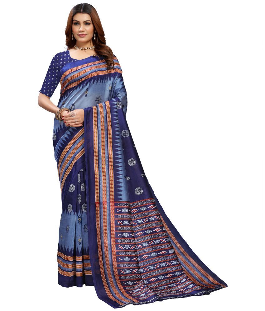     			Kanooda Prints Art Silk Printed Saree With Blouse Piece - Navy Blue ( Pack of 1 )