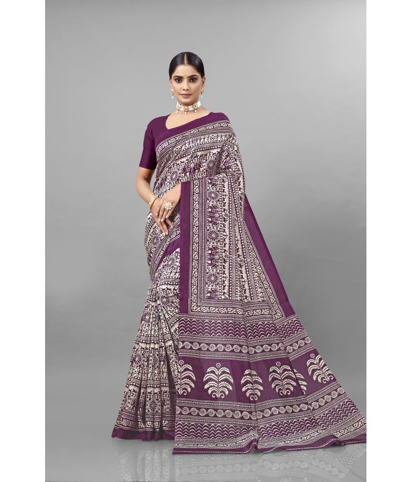     			Kanooda Prints Art Silk Printed Saree With Blouse Piece - Wine ( Pack of 1 )