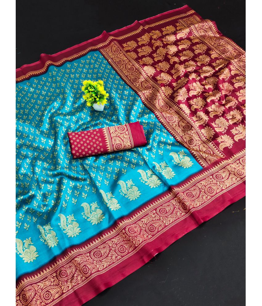     			Kanooda Prints Art Silk Printed Saree With Blouse Piece - Rama ( Pack of 1 )