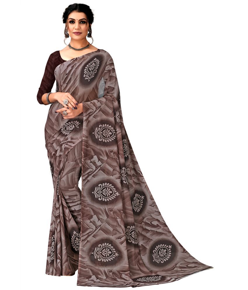     			Kanooda Prints Georgette Printed Saree With Blouse Piece - Peach ( Pack of 1 )