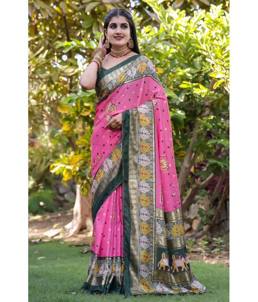     			Kanooda Prints Silk Printed Saree With Blouse Piece - Pink ( Pack of 1 )