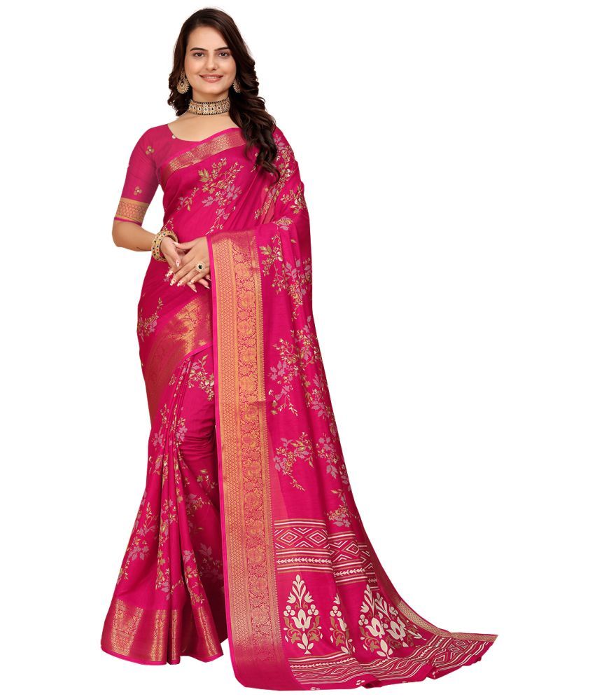     			Kanooda Prints Silk Printed Saree With Blouse Piece - Pink ( Pack of 1 )