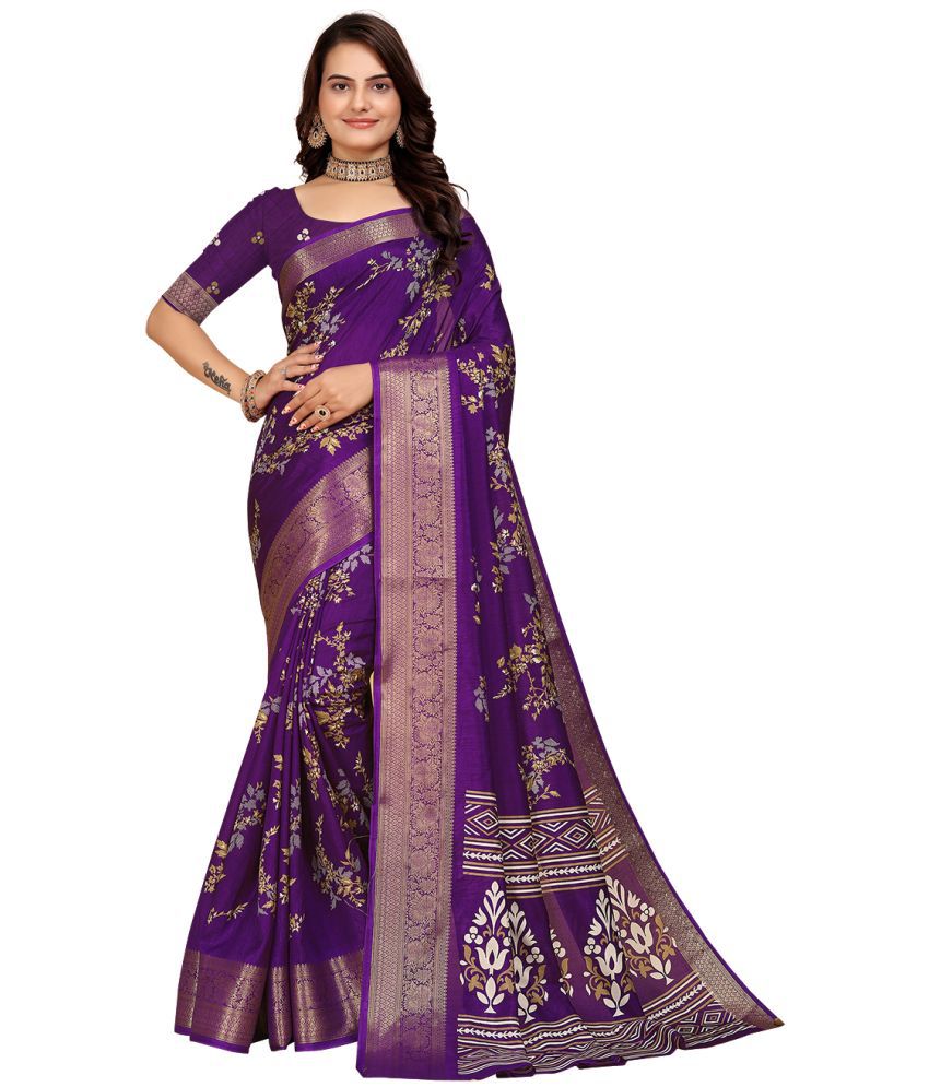     			Kanooda Prints Silk Printed Saree With Blouse Piece - Purple ( Pack of 1 )