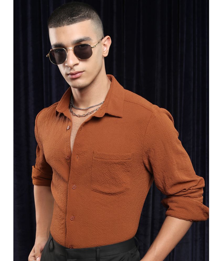     			Ketch Polyester Slim Fit Solids Full Sleeves Men's Casual Shirt - Brown ( Pack of 1 )