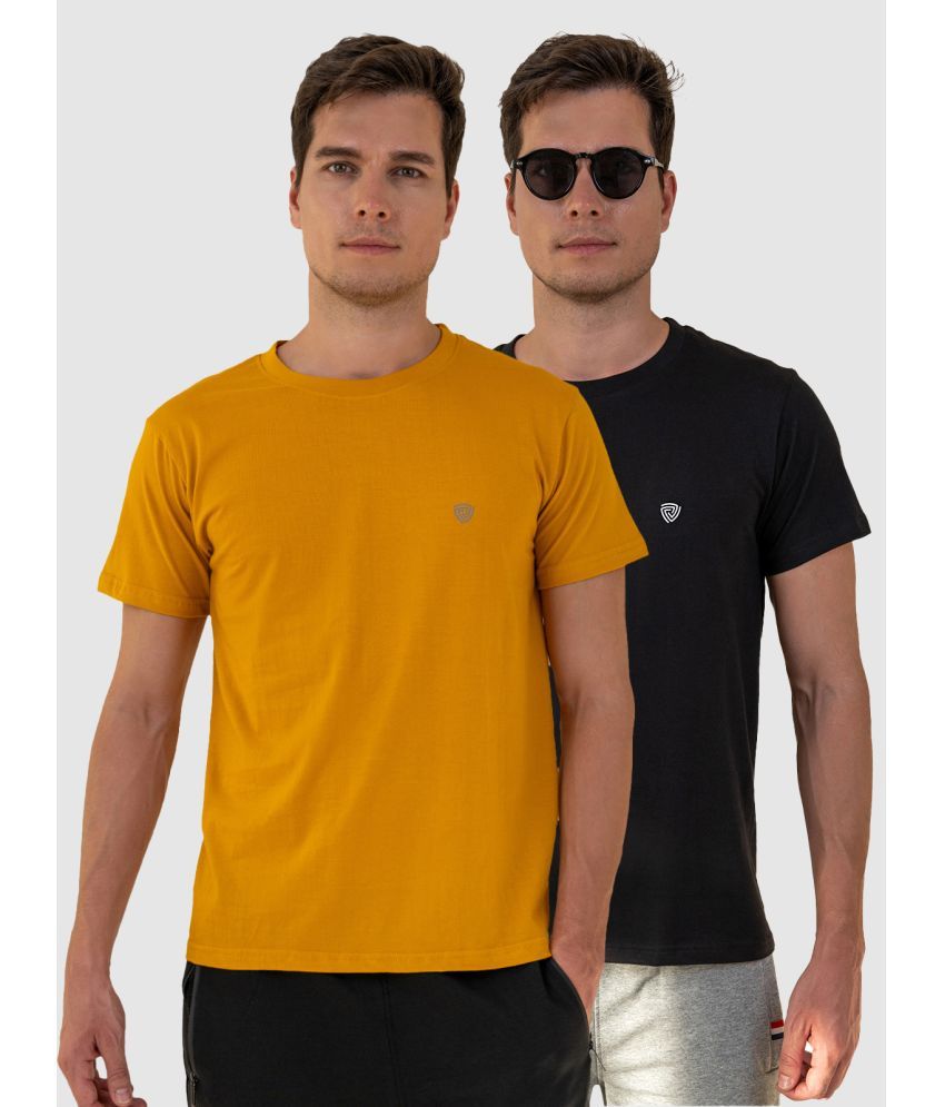     			Lux Cozi Cotton Regular Fit Solid Half Sleeves Men's T-Shirt - Mustard ( Pack of 2 )