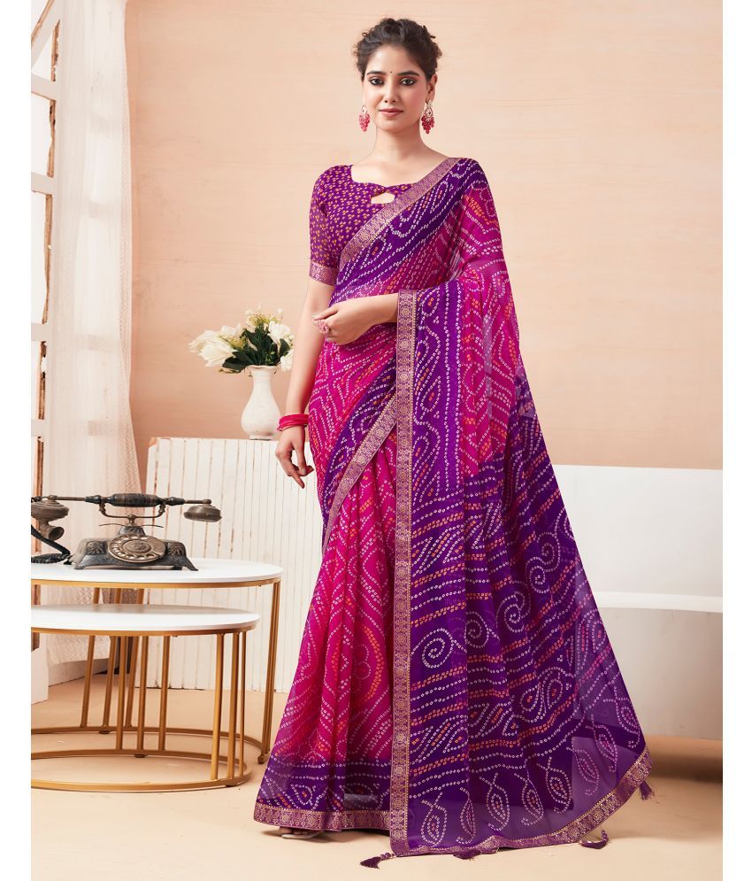     			Samah Chiffon Printed Saree With Blouse Piece - Magenta ( Pack of 1 )