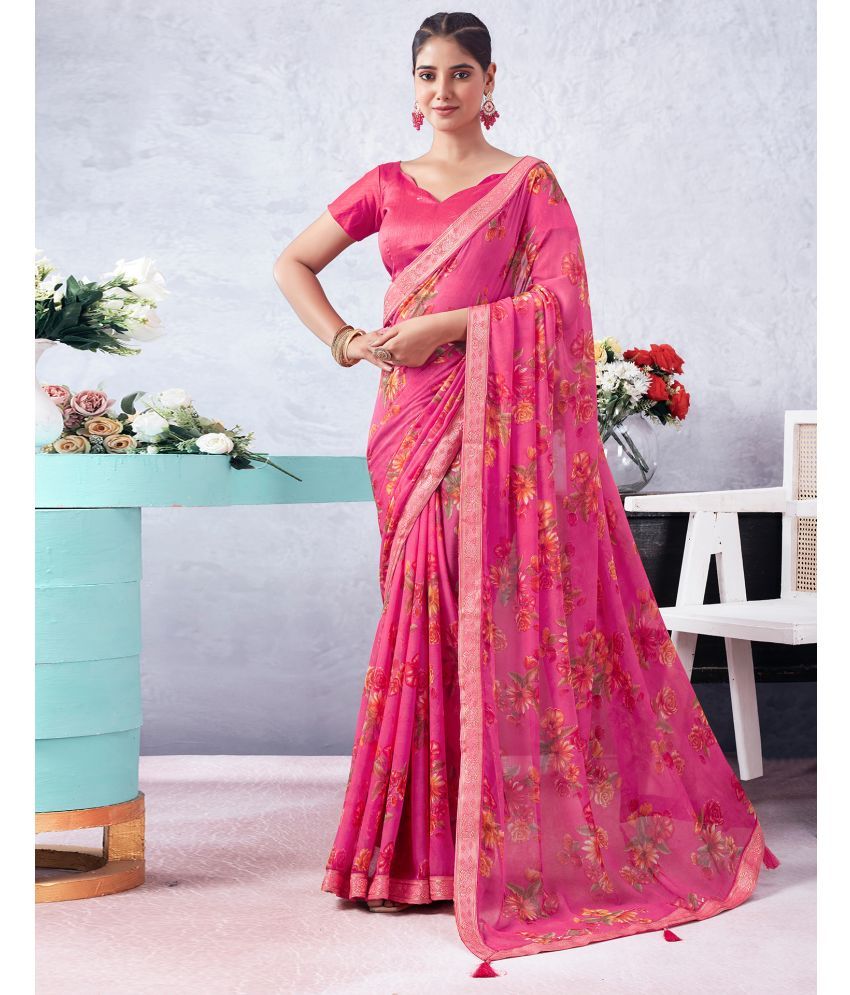     			Samah Chiffon Printed Saree With Blouse Piece - Rani ( Pack of 1 )