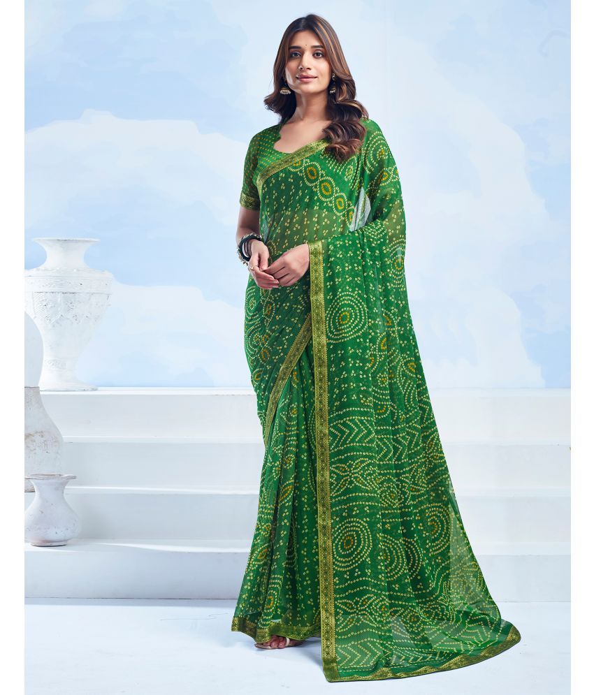     			Samah Chiffon Printed Saree With Blouse Piece - Green ( Pack of 1 )