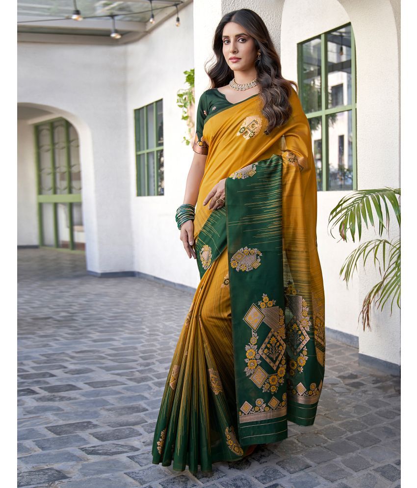     			Samah Silk Blend Self Design Saree With Blouse Piece - Mustard ( Pack of 1 )