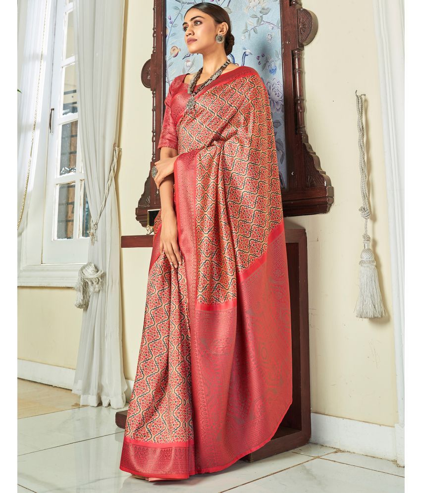     			Samah Silk Printed Saree With Blouse Piece - Rose Gold ( Pack of 1 )