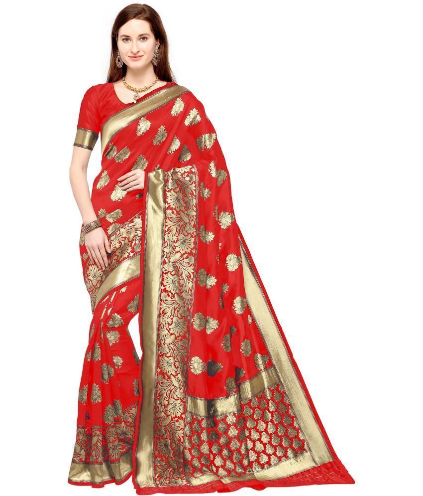     			Trijal Fab Banarasi Silk Self Design Saree With Blouse Piece - Red ( Pack of 1 )