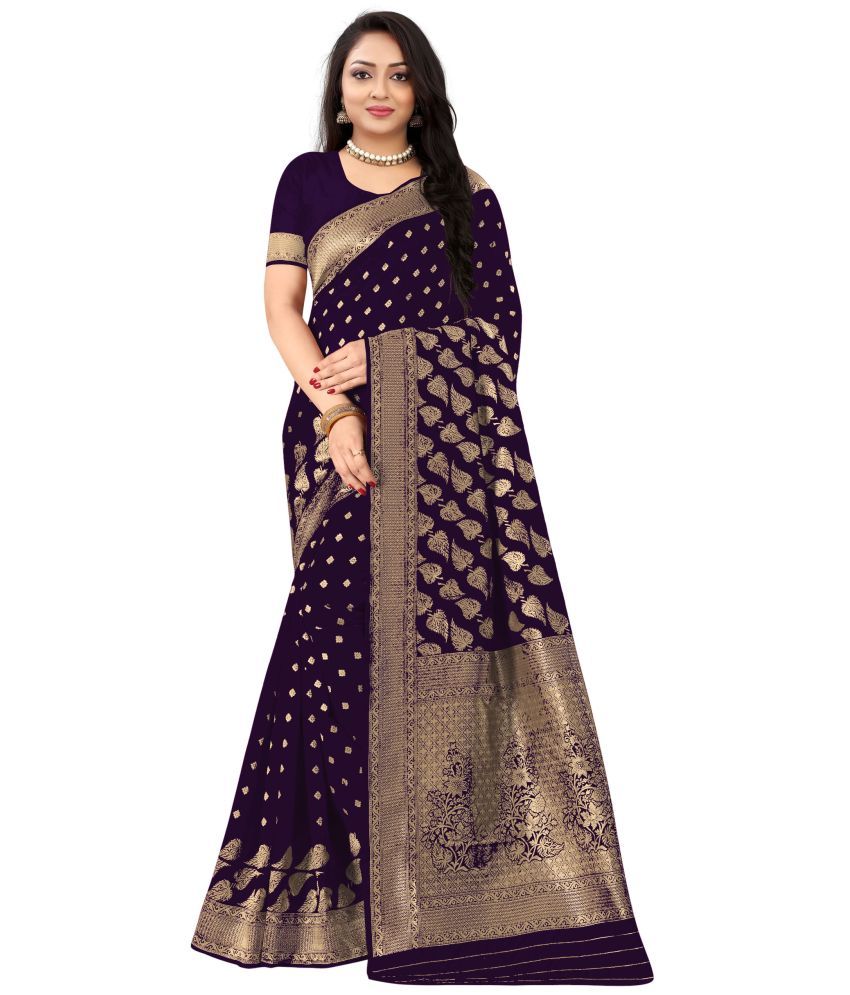     			Trijal Fab Jacquard Self Design Saree With Blouse Piece - Purple ( Pack of 1 )