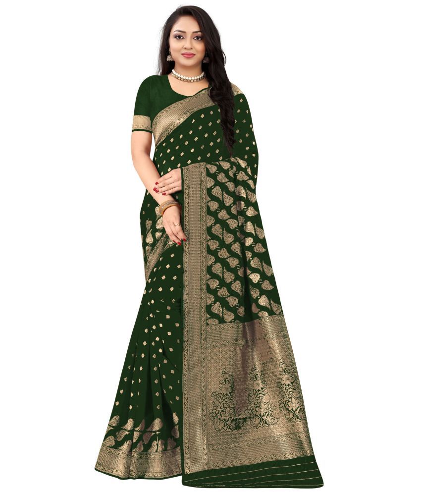     			Trijal Fab Jacquard Self Design Saree With Blouse Piece - Green ( Pack of 1 )