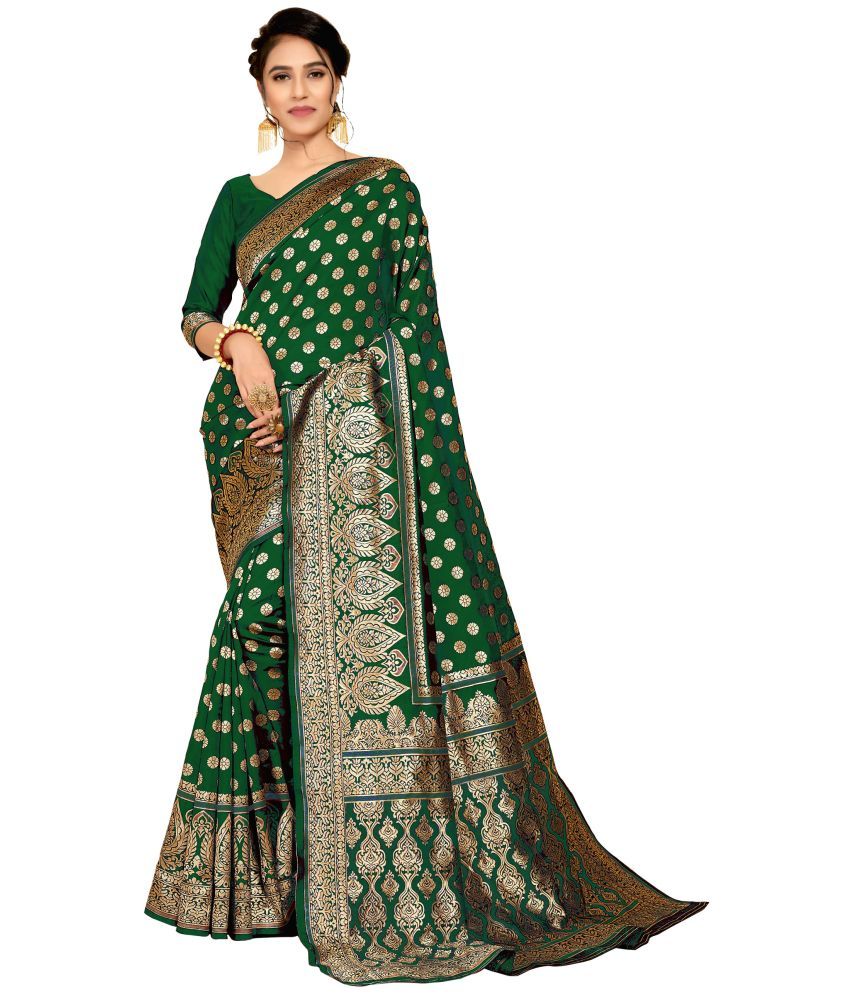     			Trijal Fab Jacquard Self Design Saree With Blouse Piece - Green ( Pack of 1 )