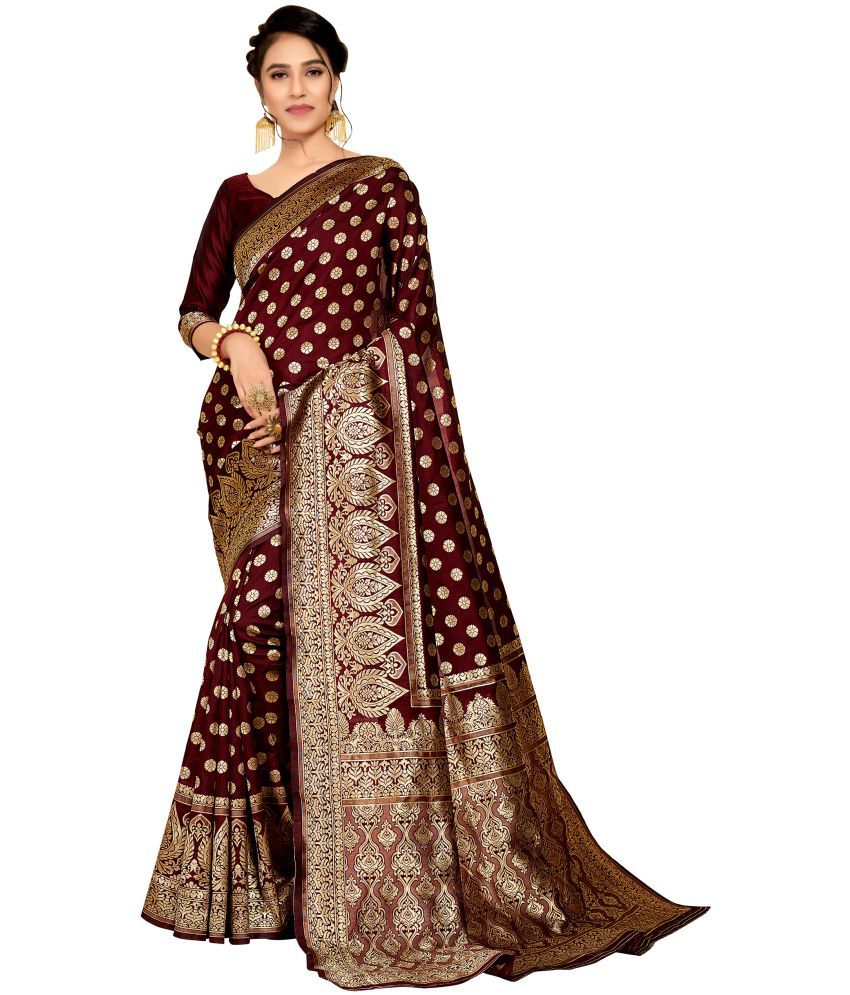     			Trijal Fab Jacquard Self Design Saree With Blouse Piece - Maroon ( Pack of 1 )