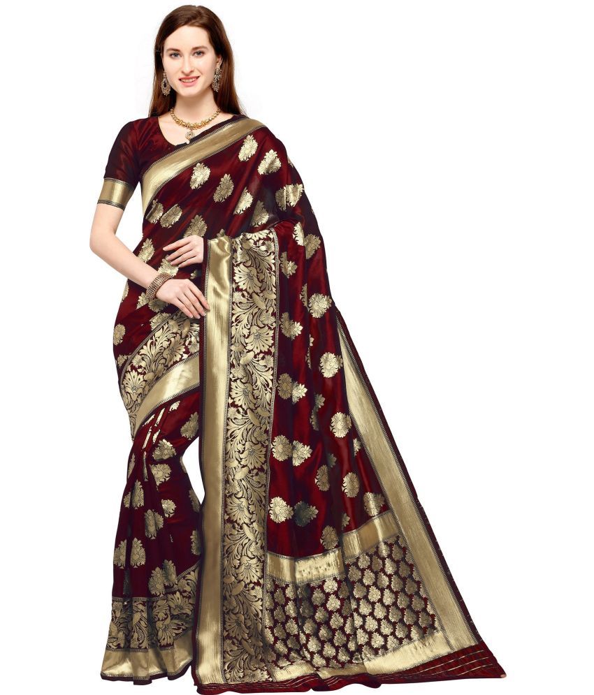     			Trijal Fab Jacquard Self Design Saree With Blouse Piece - Maroon ( Pack of 1 )