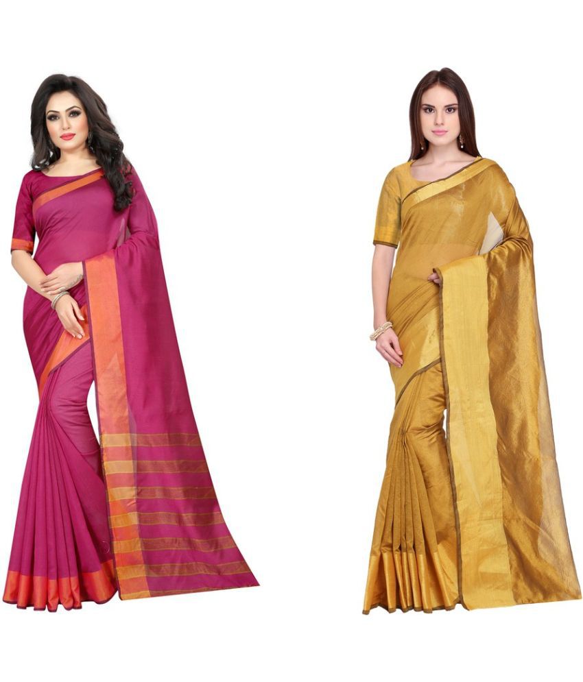     			Vkaran Cotton Silk Applique Saree Without Blouse Piece - Yellow ( Pack of 1 )