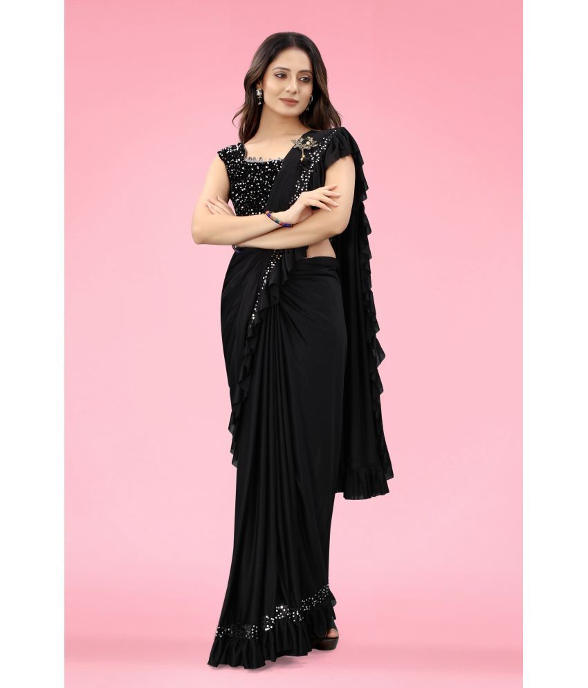     			Vkaran Cotton Silk Applique Saree Without Blouse Piece - Black ( Pack of 1 )