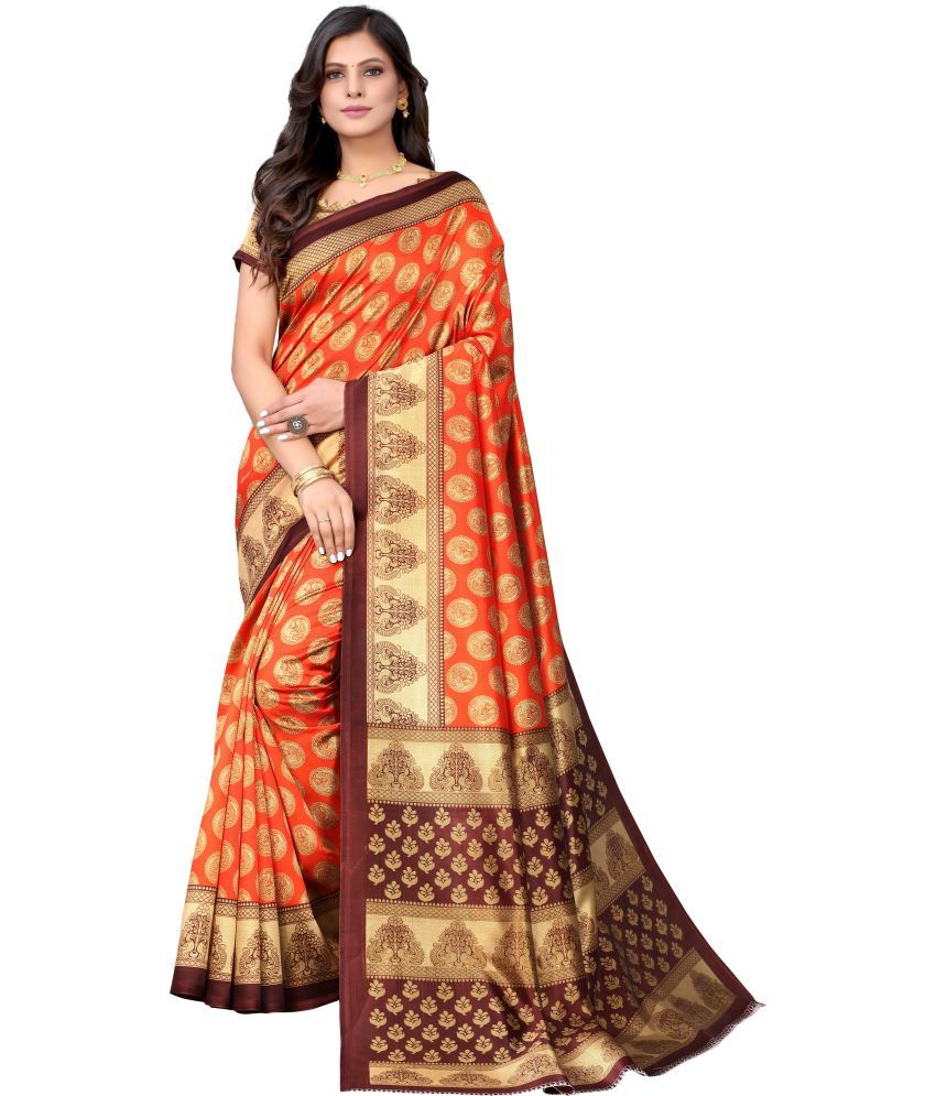     			Vkaran Cotton Silk Applique Saree Without Blouse Piece - Orange ( Pack of 1 )