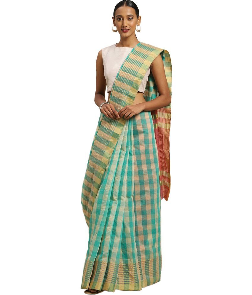     			Vkaran Cotton Silk Applique Saree Without Blouse Piece - Green ( Pack of 1 )