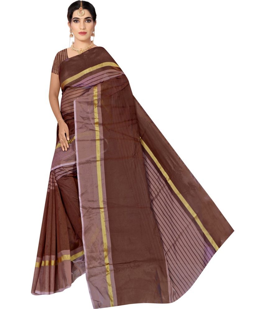     			Vkaran Cotton Silk Applique Saree Without Blouse Piece - Brown ( Pack of 1 )