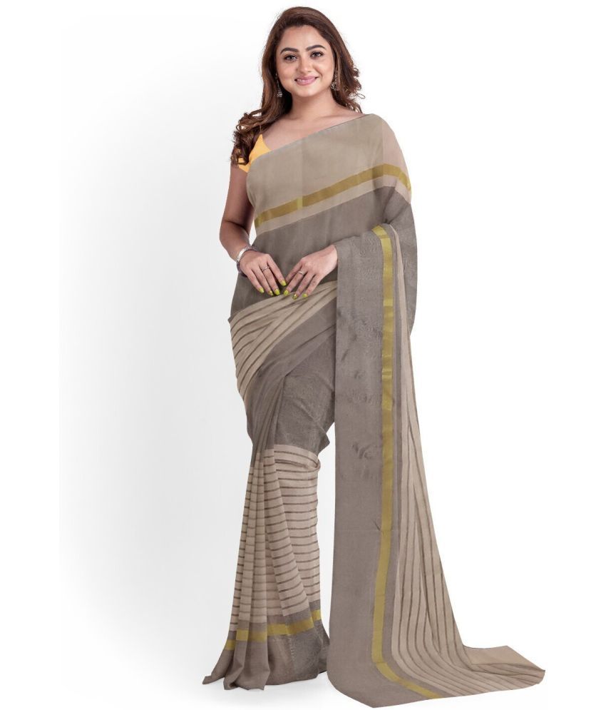     			Vkaran Cotton Silk Applique Saree Without Blouse Piece - Gold ( Pack of 1 )