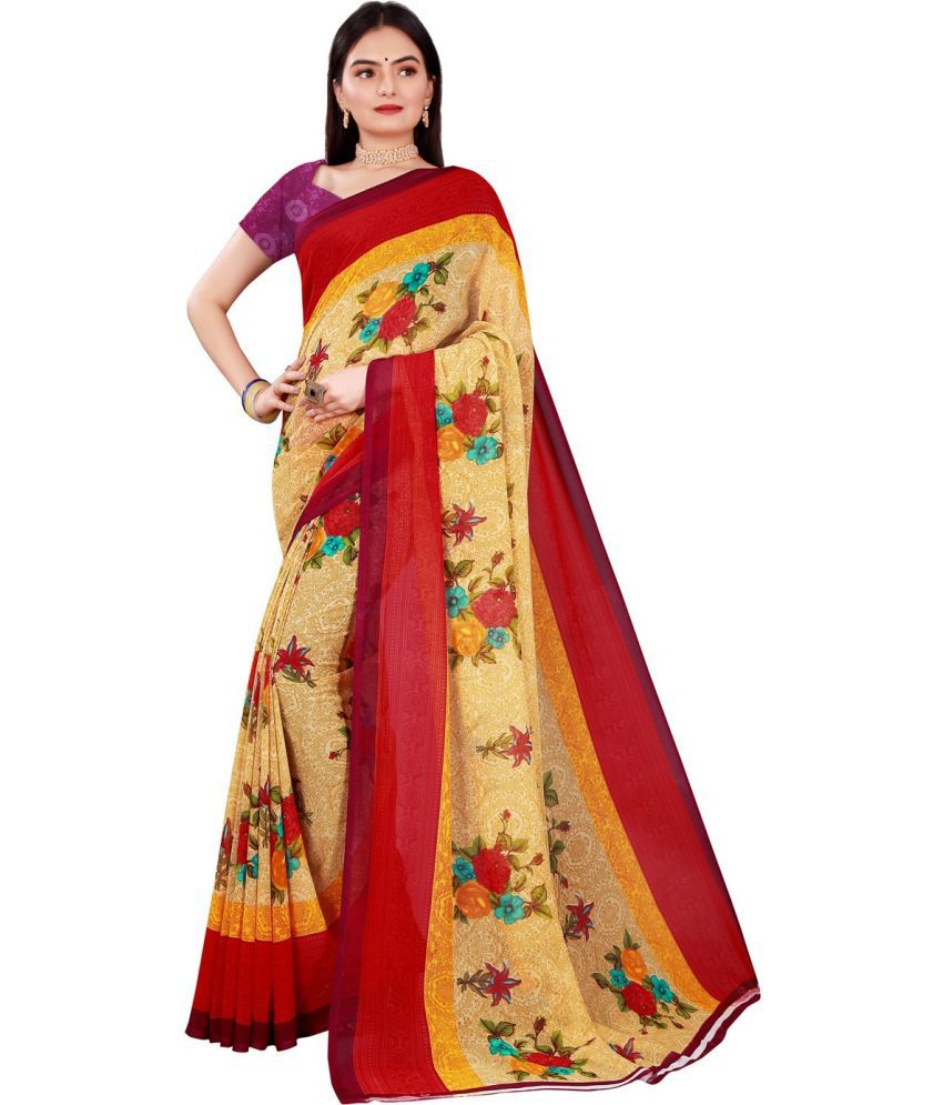     			Vkaran Cotton Silk Applique Saree Without Blouse Piece - Beige ( Pack of 1 )