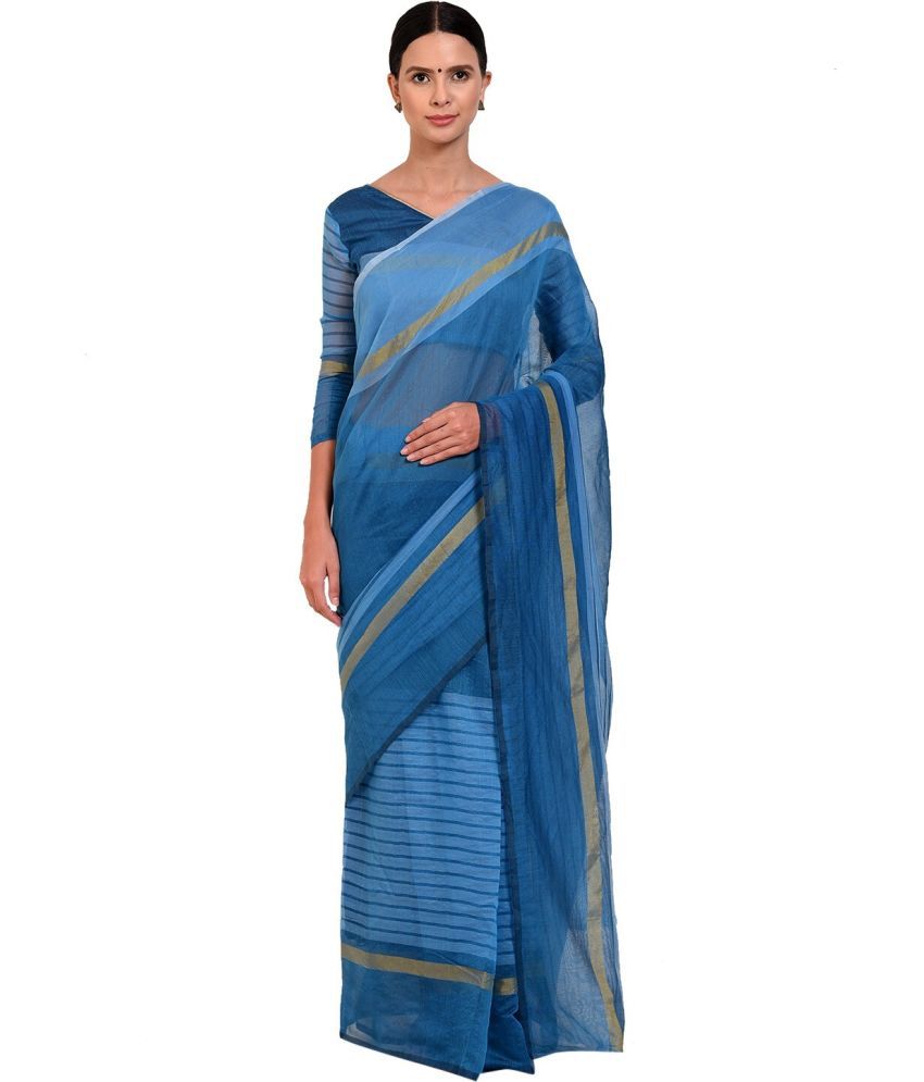     			Vkaran Cotton Silk Applique Saree Without Blouse Piece - Light Blue ( Pack of 1 )