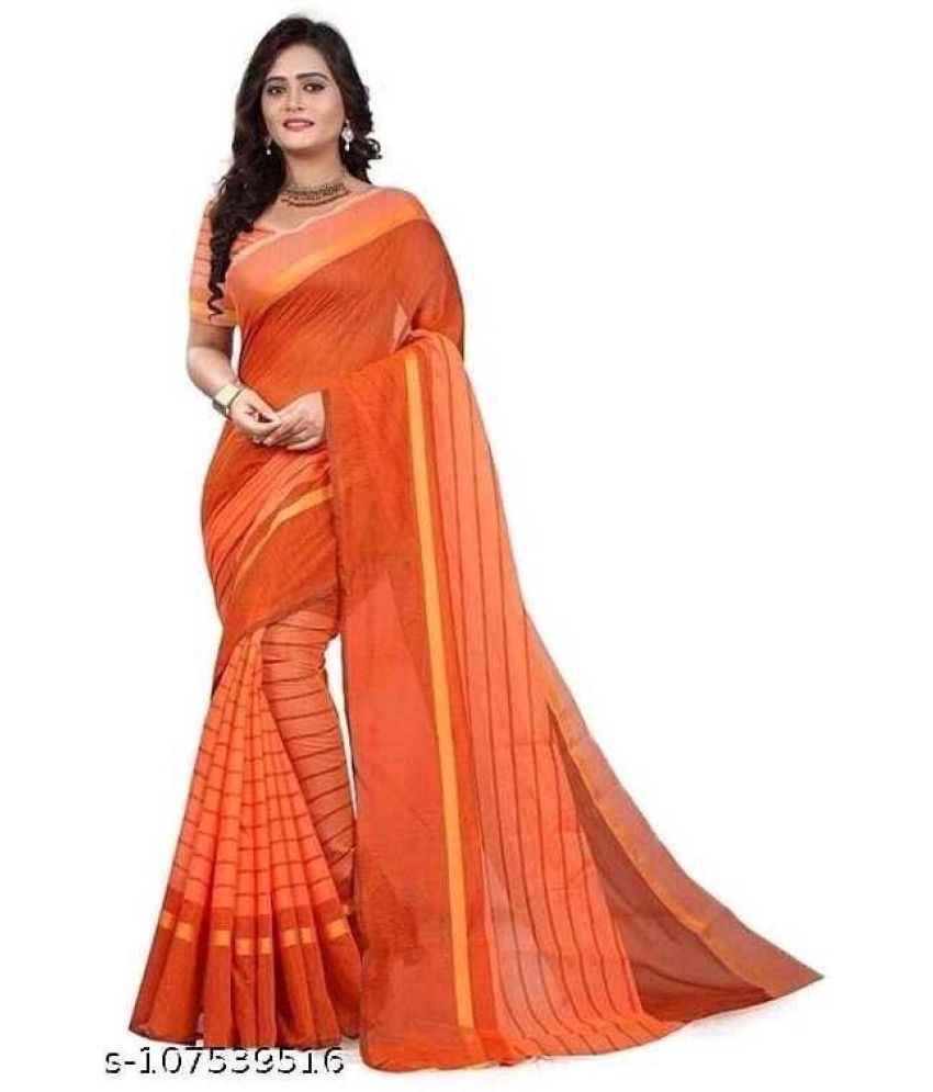     			Vkaran Cotton Silk Applique Saree Without Blouse Piece - Orange ( Pack of 1 )