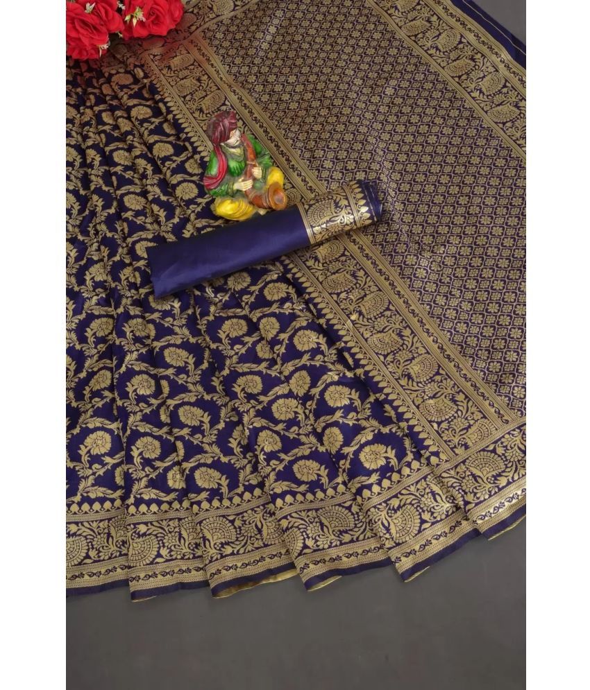     			Vkaran Cotton Silk Applique Saree Without Blouse Piece - Blue ( Pack of 1 )