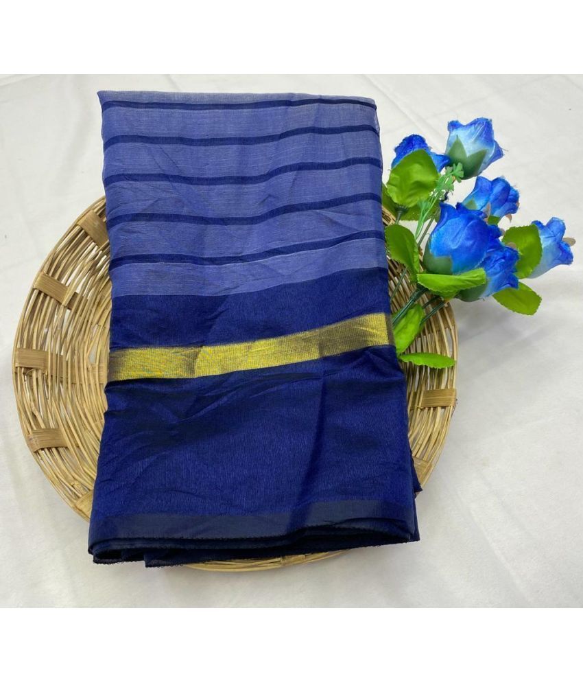     			Vkaran Cotton Silk Applique Saree Without Blouse Piece - Blue ( Pack of 1 )