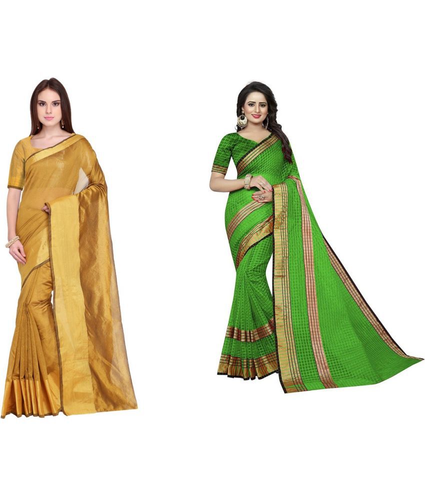     			Vkaran Cotton Silk Applique Saree Without Blouse Piece - Yellow ( Pack of 1 )