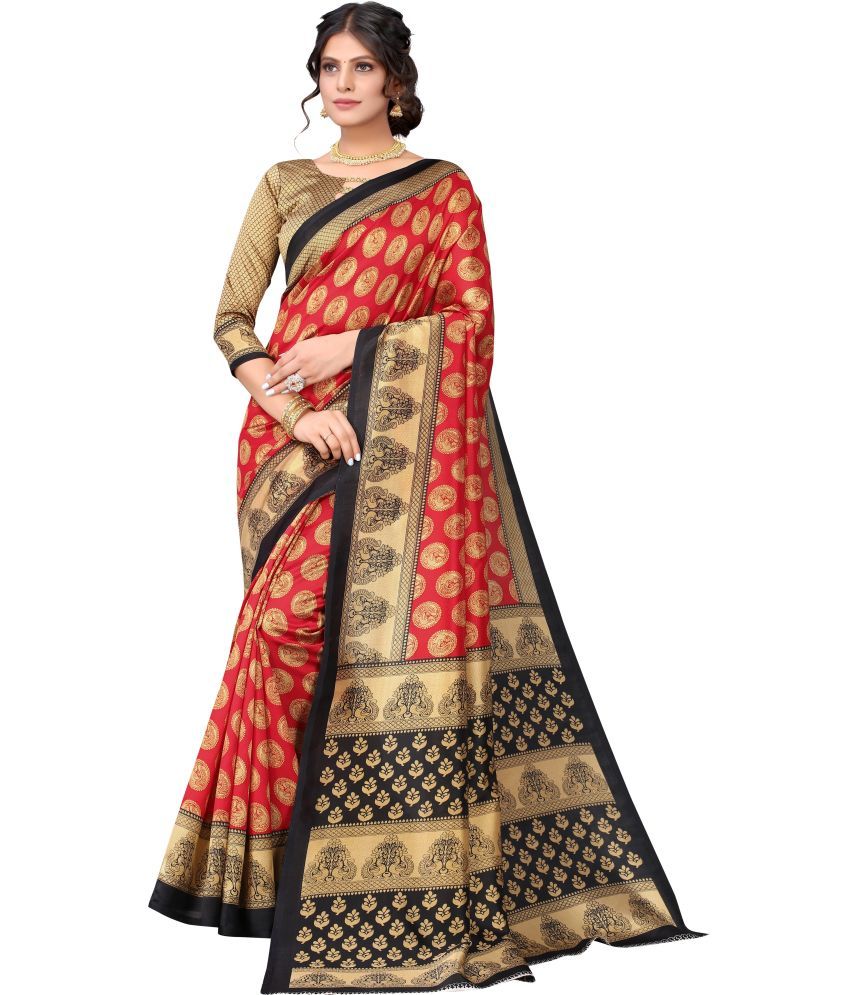     			Vkaran Cotton Silk Applique Saree Without Blouse Piece - Red ( Pack of 1 )