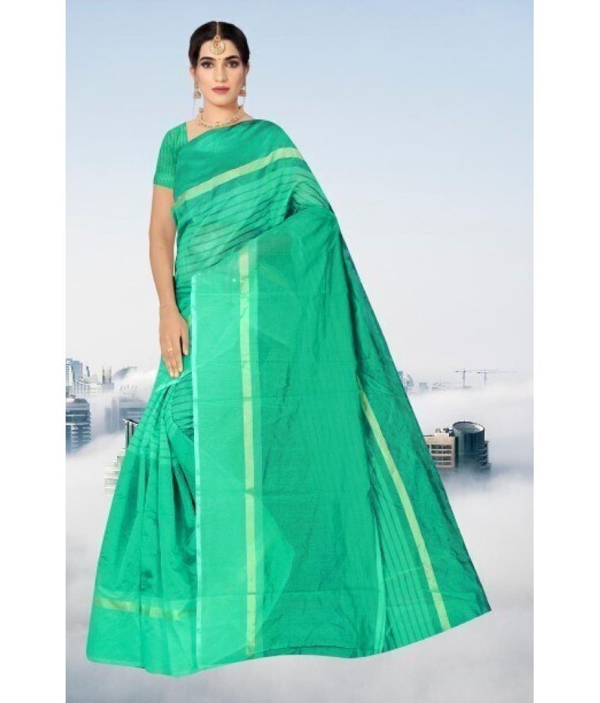     			Vkaran Cotton Silk Applique Saree Without Blouse Piece - Green ( Pack of 1 )