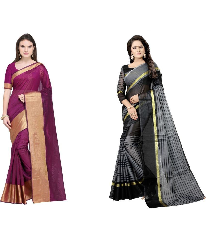     			Vkaran Cotton Silk Applique Saree Without Blouse Piece - Maroon ( Pack of 2 )