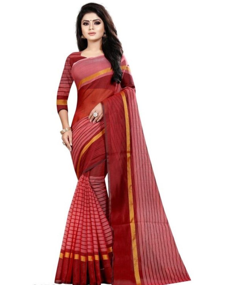     			Vkaran Cotton Silk Applique Saree Without Blouse Piece - Red ( Pack of 1 )