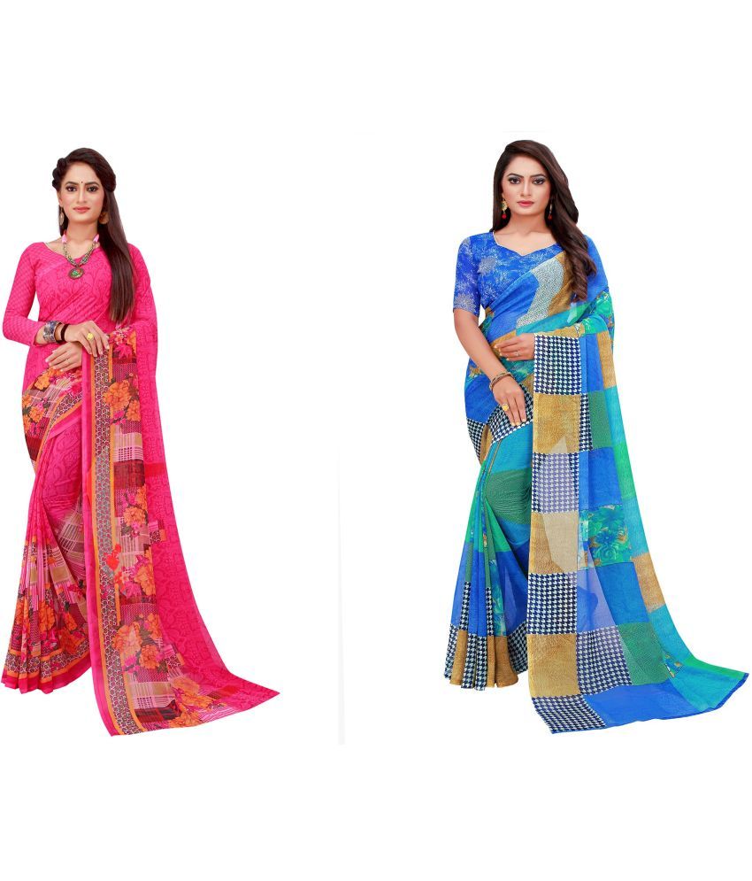     			Vkaran Cotton Silk Applique Saree Without Blouse Piece - Multicolor ( Pack of 2 )