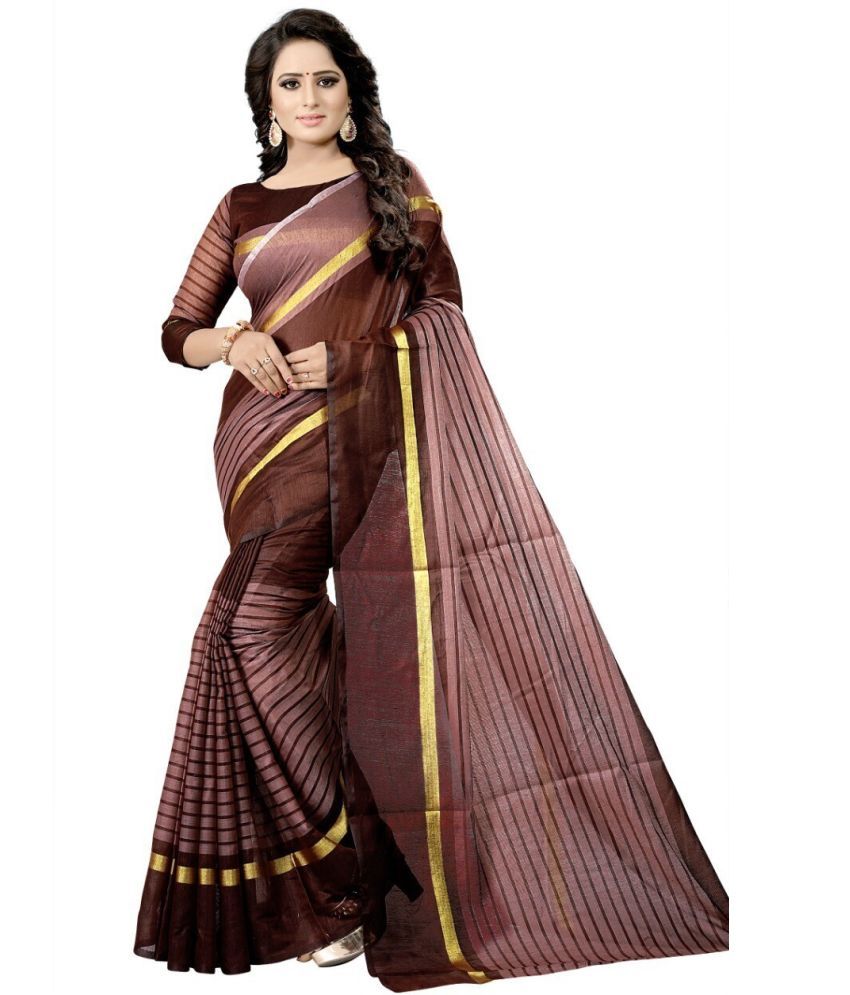     			Vkaran Cotton Silk Applique Saree Without Blouse Piece - Brown ( Pack of 1 )