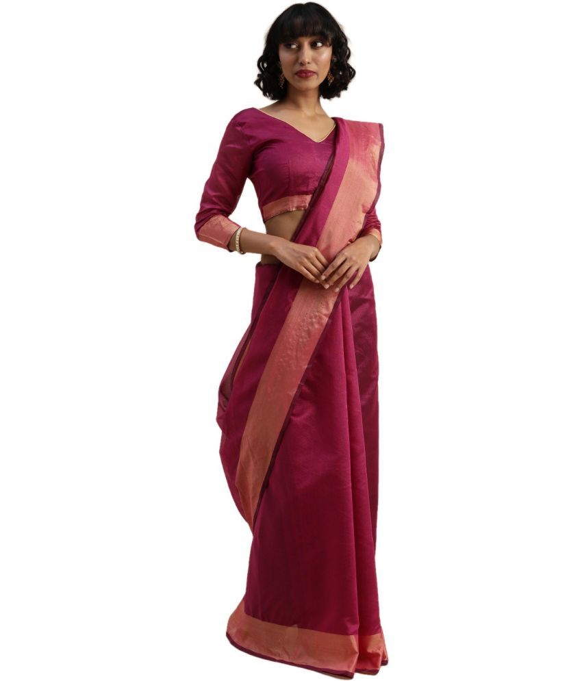     			Vkaran Cotton Silk Applique Saree Without Blouse Piece - Purple ( Pack of 1 )