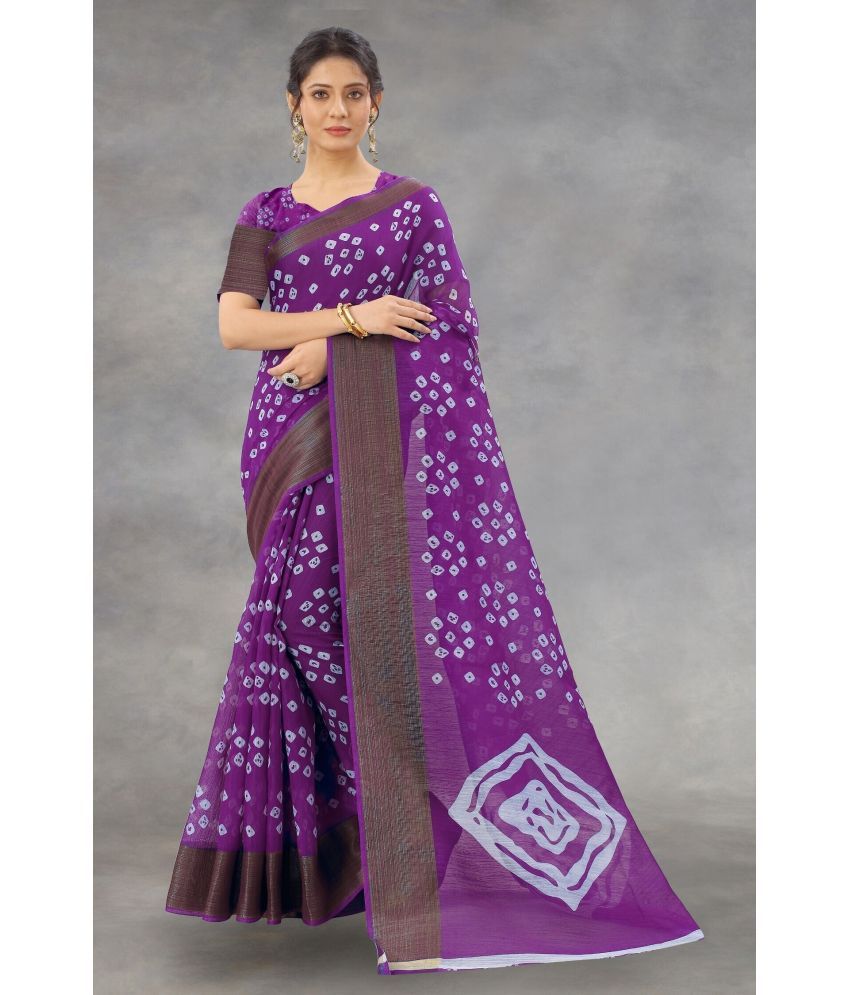     			Vkaran Cotton Silk Applique Saree Without Blouse Piece - Purple ( Pack of 1 )